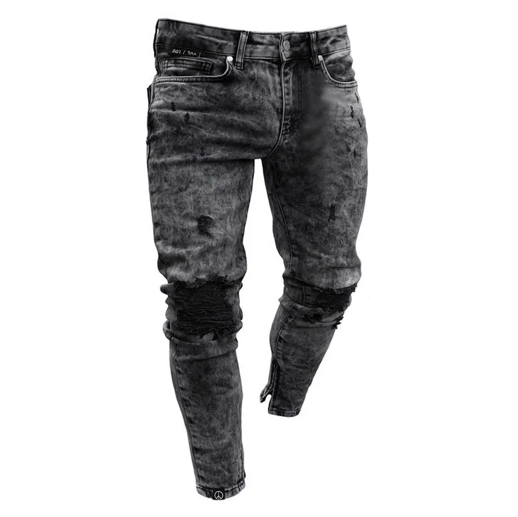 FeiTong Jeans Men Top Men Clothes Skinny Stretch Denim Pants Distressed Ripped Freyed Slim Fit Jeans Trousers Of Male