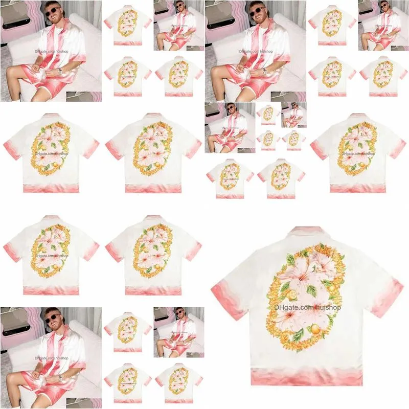 shirts casa designer fashion clothing shirts tracksuits dropped satin casablanca style shirt pink flower loose fit mens womens