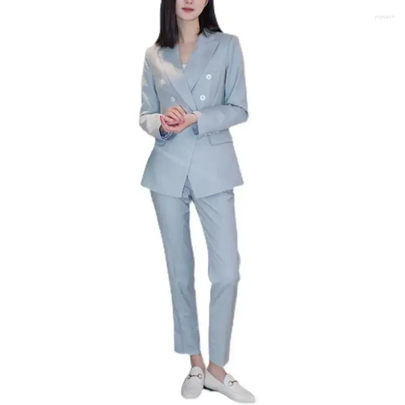 Work Dresses Spring Summer And Autumn Glacier Grey Blue Professional Small Suit Coat Slim Fit Temperament Dress