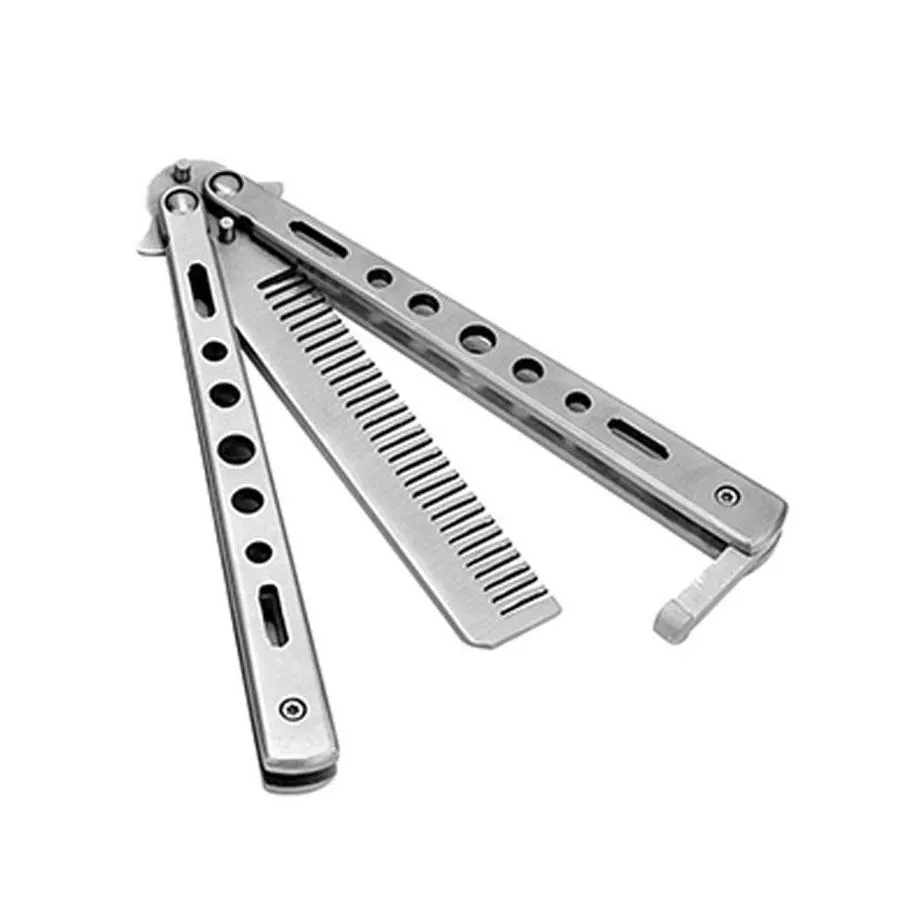 Foldable Stainless Steel Comb Hair Pomade Styling Butterfly Hairdressing Knife For Beard Moustache Brushes Hairdress25197709163