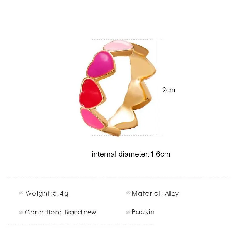 Band Rings Korean Fashion Sweet Candy Color Girls Red Pink Enameled Love Heart Size Finger Ring Women Female Jewelry Drop Delivery Dh53W