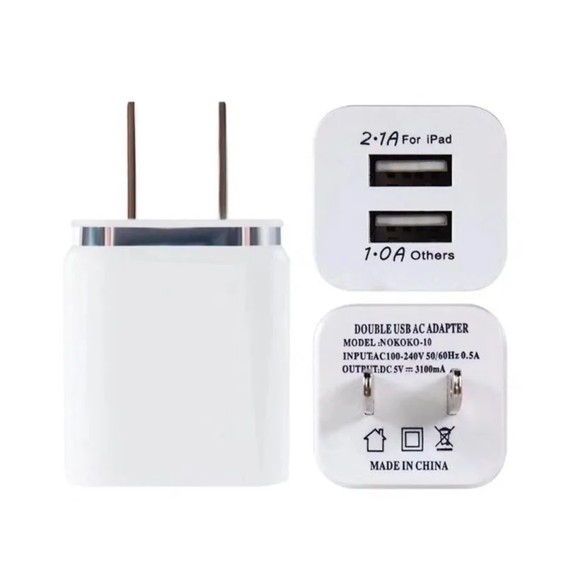 5V 2.1A&1.0A Double USB AC adapter home travel wall  with dual ports EU US plug 5 colors cell phone chargers