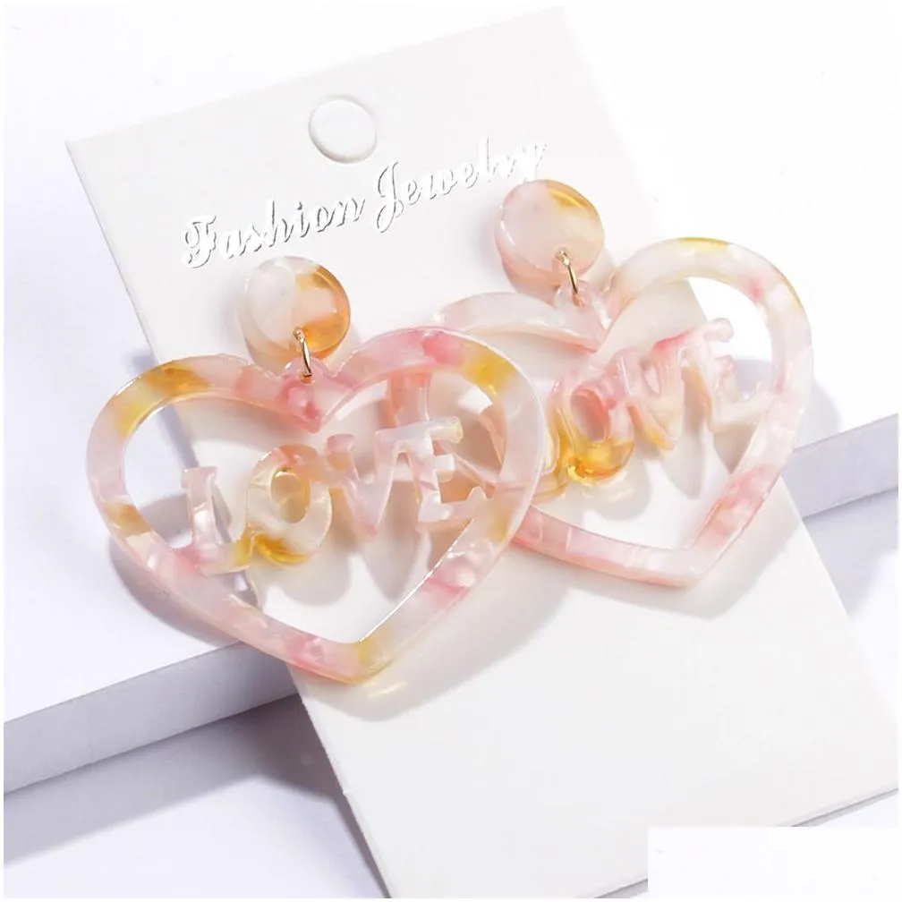 Stud New Fashion Love Heart Dangle Earring Acrylic Acetic Acid Sheet Ear Women Statement Long Drop Earrings Delivery Jewelry Dhsit