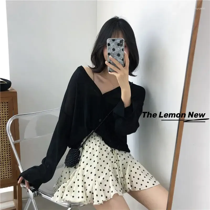 Work Dresses THELEMON Polka Dot Skirt Women`s 2023 Summer Korean Version Elastic Waist Tie A-line Pleated