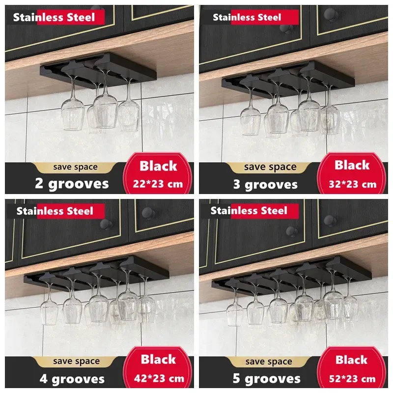 Organization Stainless Steel Red Wine Glass Cup Rack Goblet Storage Rack Wine Glasses Holder Kitchen Bar Stemware Hanging Rack Under