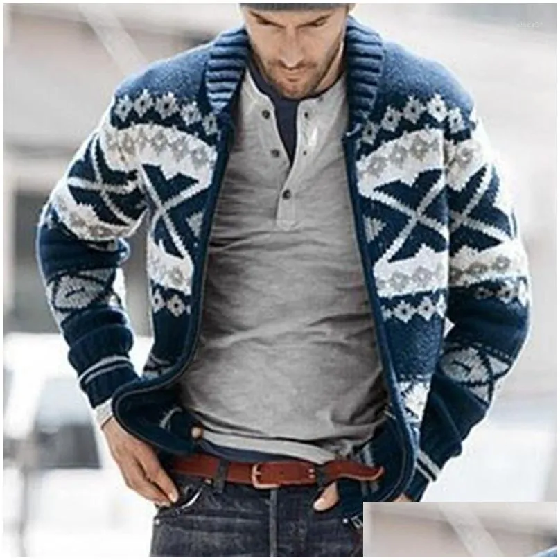 Men`S Sweaters Mens Vintage Cardigan Sweater Casual Jacquard Fashion Coat Knitted Cardigans Autumn Winter Oversized Drop Delivery App Dhbff