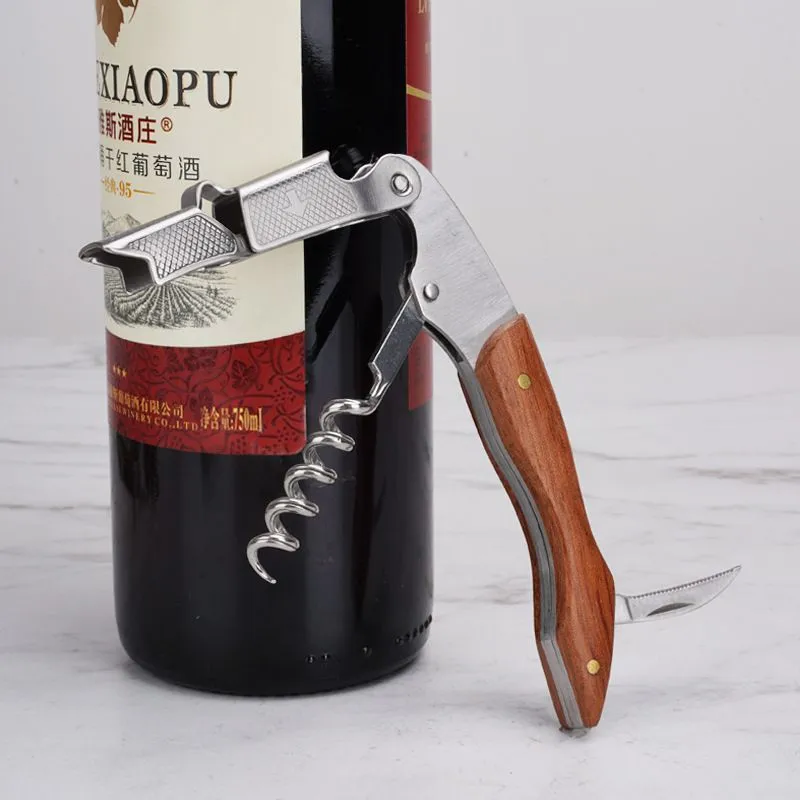 Openers Professional wine corkscrew wooden handle multifunctional portable screw beer wines corkscrew kitchen tool