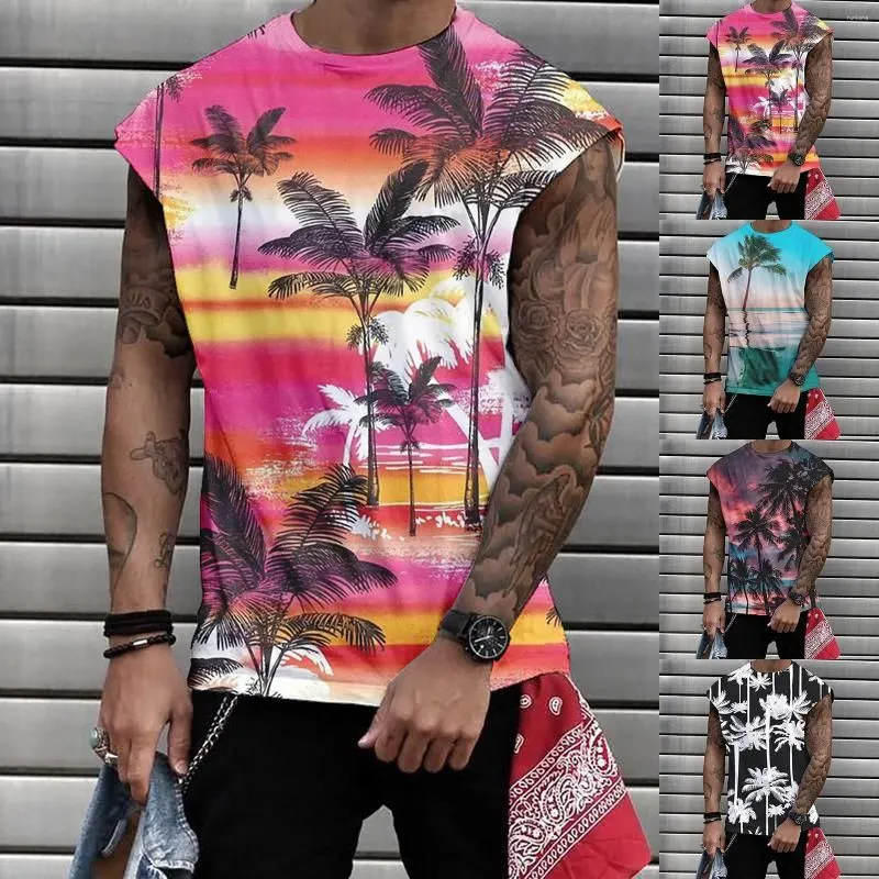 Men`s Tank Tops Casual Beach Hawaiianss Boho Print Sleeveless Muscle Tees Cool Workout T Shirts Fitness Vest Athletic