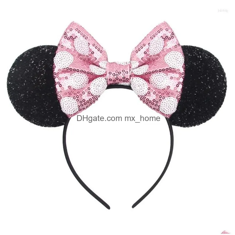 Hair Accessories Girl Big Bow Carnival Theme Mouse Ears Headband Girls Sequins 5Bow Hairband With Crown Kids Festival Drop Delivery Dhdmu