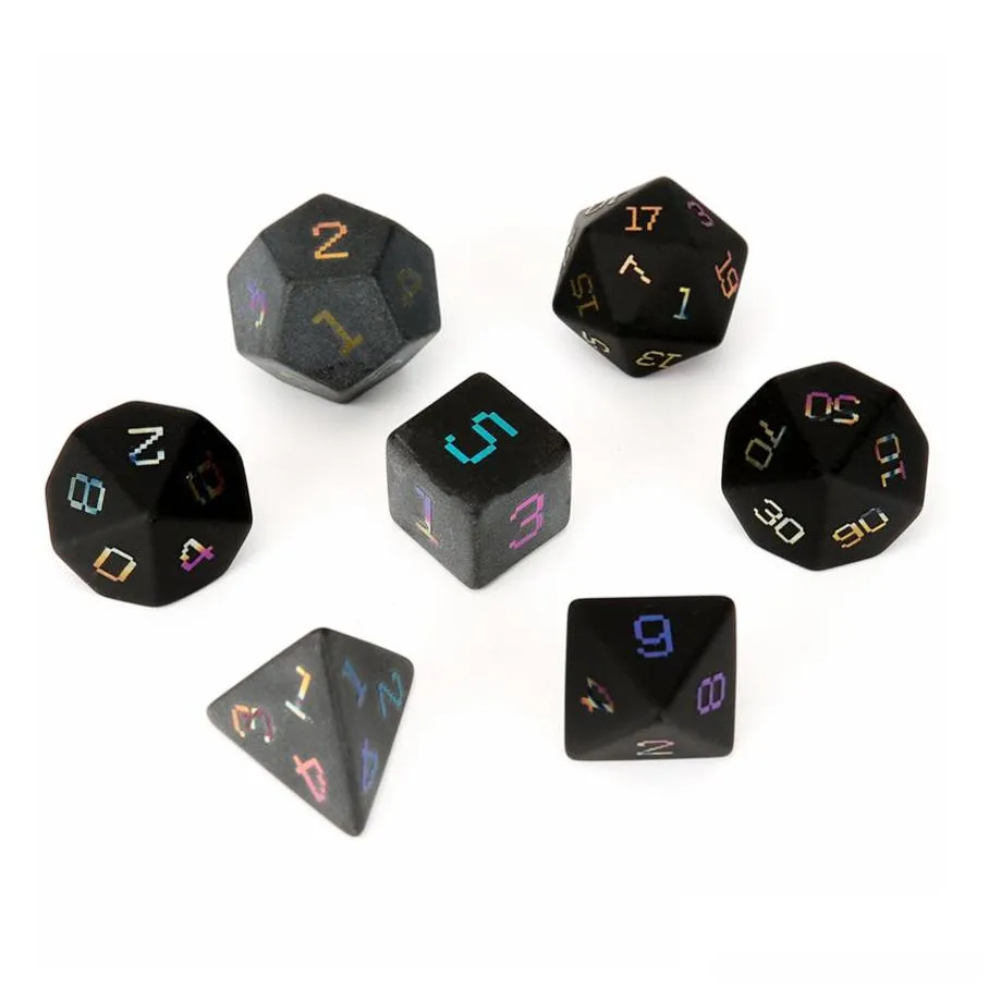 Natural Obsidian Polyhedral Loose Gemstones Dice 7pcs Set Dungeons & Dragons Plating Fonts Stone Dice Set DND RPG Games Ornaments Spot Goods Wholesale Accept