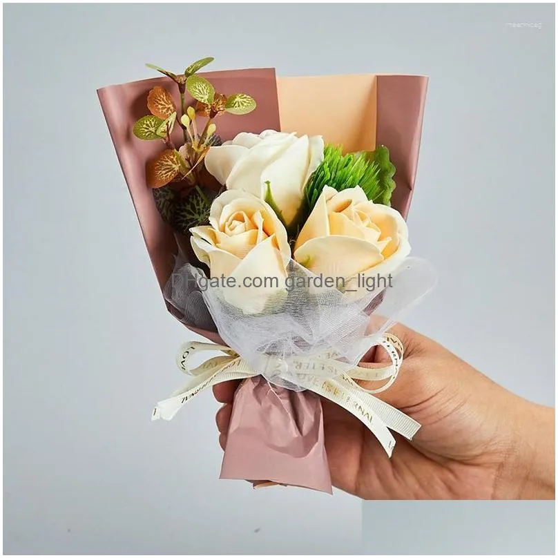 Decorative Flowers Wreaths 3 Heads Artificial Rose Bouquet Hand Holding Soap Flower Mothers Day Gift Case Decoration Home Decor Dro Dhxj0