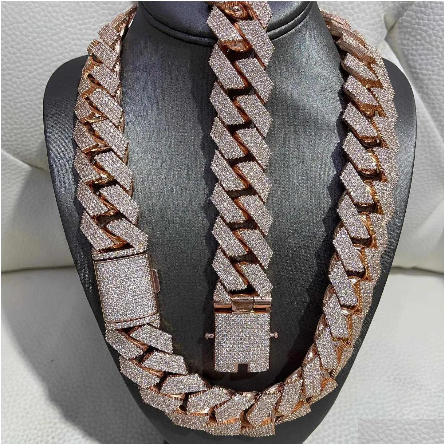 Hip Hop Rapper Cuban Chain 925 Silver 25mm Wide 4 Rows Vvs Moissanite Full Iced Out Cuban Link Chain Necklace