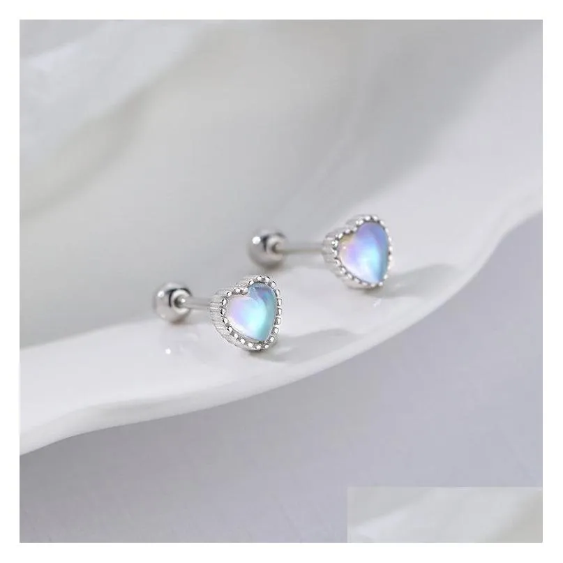 Stud Minimalist Gemstone 925 Sterling Sier Studs Moonstone Elegant Small Earring Cabochon Earrings Drop Delivery Jewelry Dhaiz