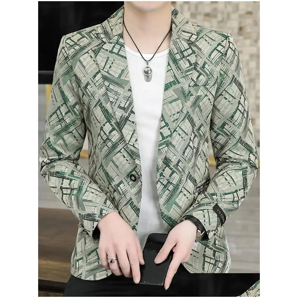 Men`S Suits & Blazers Mens Clothing Fashion Spring High Quality Leisure Business Suit Male Printing Casual Jacket Plus Size 4Xl Drop Dhchs