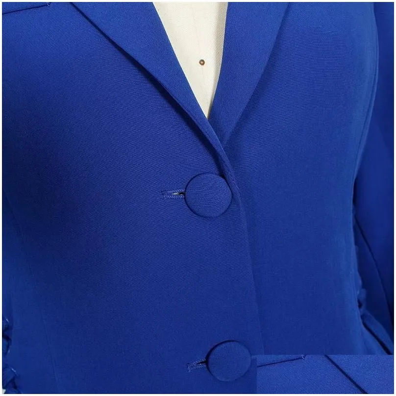 Women`S Suits & Blazers Womens Blazer Dress Women Elegant Fashion Luxury Blue Single Breasted Button Pocket Notched Slim High Quality Dhwtz
