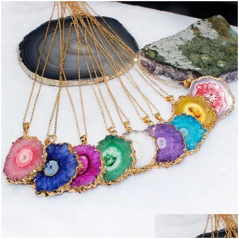 Pendant Necklaces Necklace Jewelry Luxury Natural Crystal Drusy Healing Gemstone Original Sunflower Stone Style Drop Delivery Pendants Dhvya