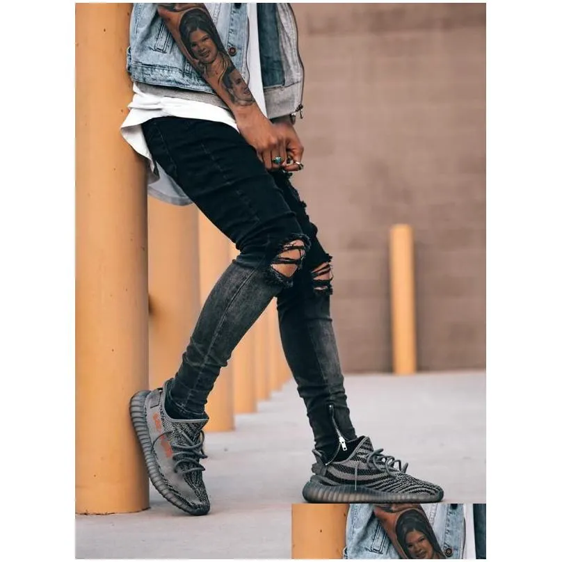 Men`S Jeans Laamei Gradient Color Ripped Men Casual Sport Joggers Mens Slim Motor Biker Hip Hop Zipper Denim Pants Trousers Drop Deli Dhqpl