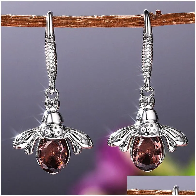 Dangle & Chandelier 925 Sier Color Crystal Little Bees Earrings Fashion Female Champagne Crystals Animal Style Earring Jewelry Wholes Dhtdy