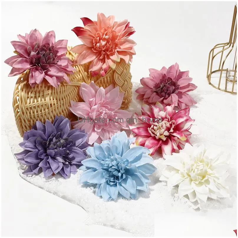 10cm pompon head fake flower silk artificial flowers for bride wedding wall flower garden decoration diy home decor cabeza de pompon de dalia de 10