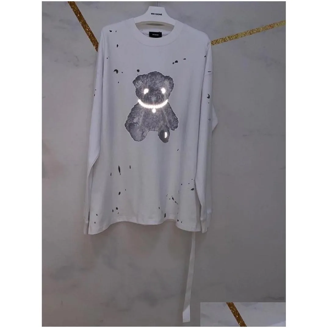 Men`S T-Shirts Mens Long Sleeve Reflective Bear Printing We11Done T Shirt Men Women High Quality Washed Old Vintage Tshirt Drop Delive Dhp4H