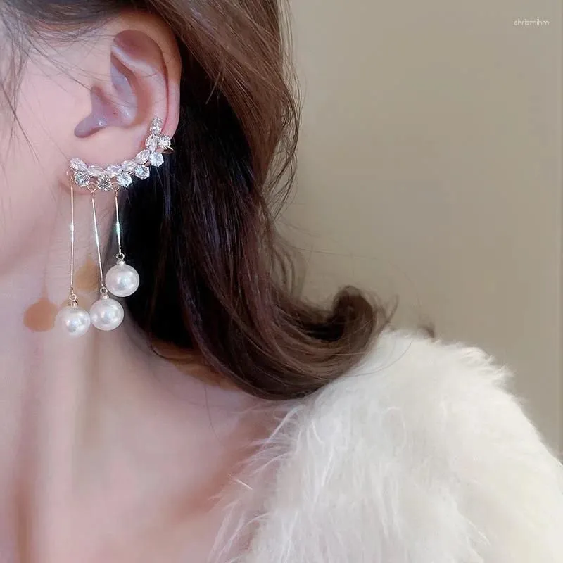 Dangle Earrings 2024 Fashion Korean Hanging Women Long Tassel Drop For Gold Color Zircon Wedding Jewelry Gifts
