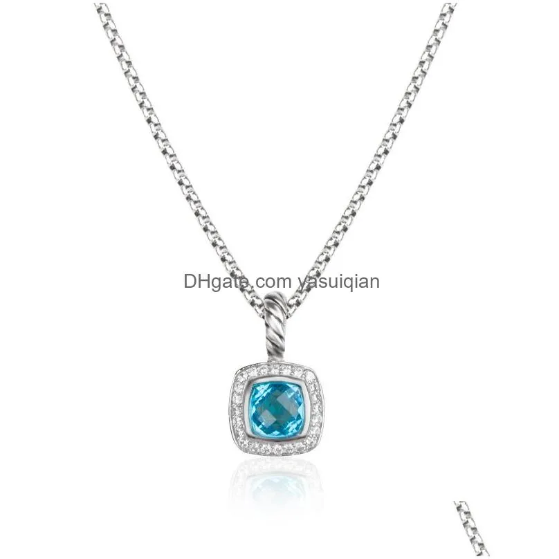 Pendant Necklaces Necklace Men Women Designer Blue Topaz Petite Vintage Hip Hop Chain Pendants Charm Crystal Jewelry Drop Delivery Dhygh