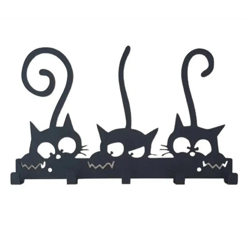 Rails Symphony Orchestra Key Holder Black Cat Key Coat Hanging Metal Hook Creative Cabinet Door Wall Decoration