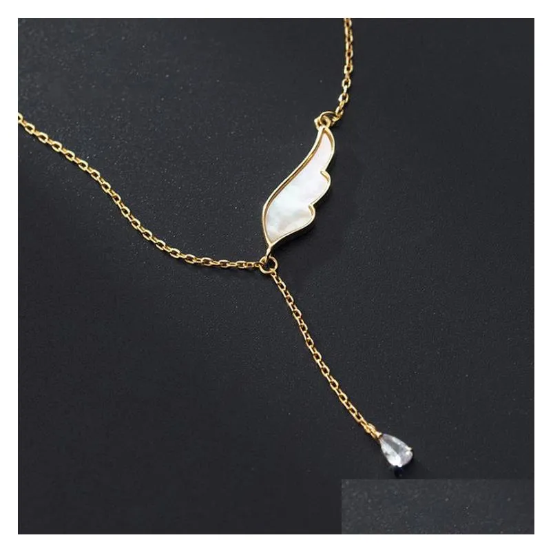 Pendant Necklaces Angels Wing Mother Pearl White Zircon Necklace Zirconia Jewelry Gold Plated Drop Delivery Pendants Dhunu