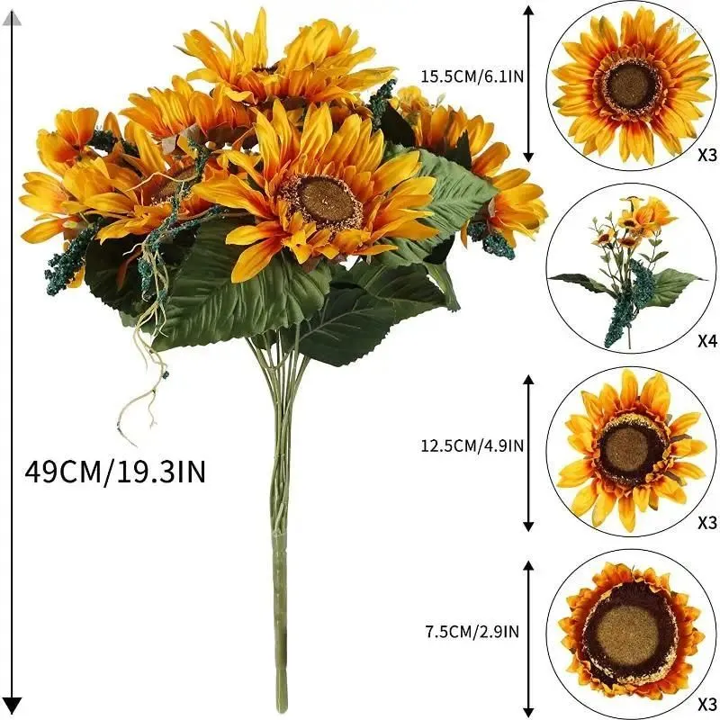 Decorative Flowers Artificial Sunflower Bouquet 13 Heads Silk Sunflowers Floral Arrangement For Wedding Party Office Home Decor