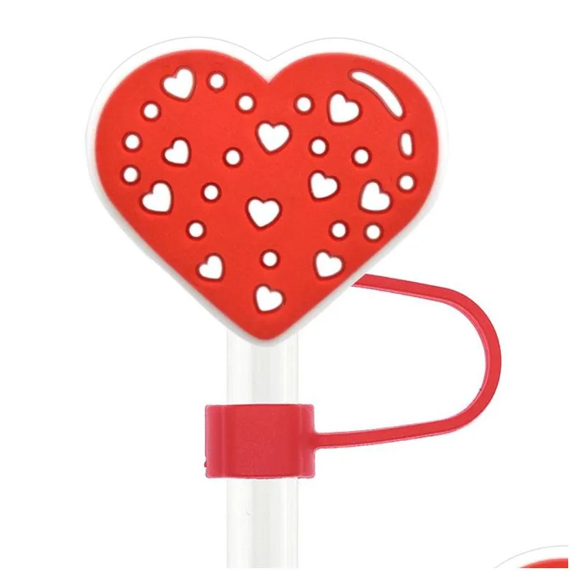 colorful lover heart straw cap 10mm soft rubber straw decoration love buckle detachable dust cap straw plug