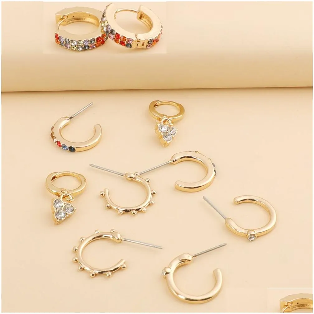 Hoop & Huggie 5Pair/Set 2021 Design Thin Small Circle Earrings For Women Fashion Cz Zircon Hie Beads Twisted Drop Delivery Jewelry Dhgyk