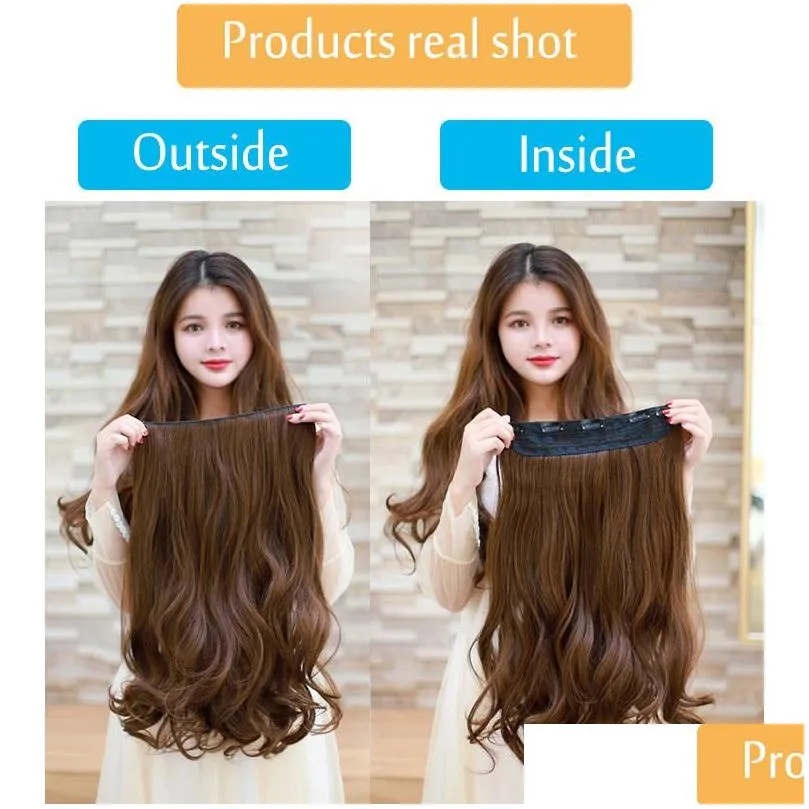 Allaosify 5 Clip In Hair Extension Synthetic Black Brown Fake Hairpieces Clip In hair accessories for women 2102179041851