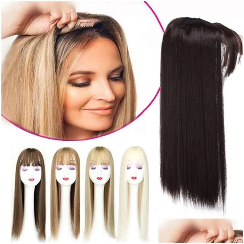 Gres Blonde Synthetic Hair Piece Women 3 Clips in Hair Extension with Bangs 22