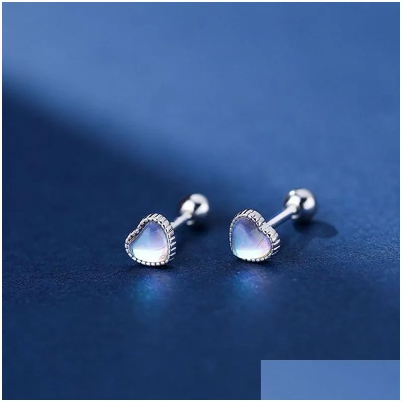Stud Minimalist Gemstone 925 Sterling Sier Studs Moonstone Elegant Small Earring Cabochon Earrings Drop Delivery Jewelry Dhaiz