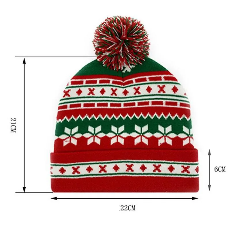 Beanie/Skull Caps Winter Men Womens Warm Beanie Green And Red Snowflake Couples Ribbed Hat Thick Knitted Christmas Gift Drop Delivery Dh7Fj