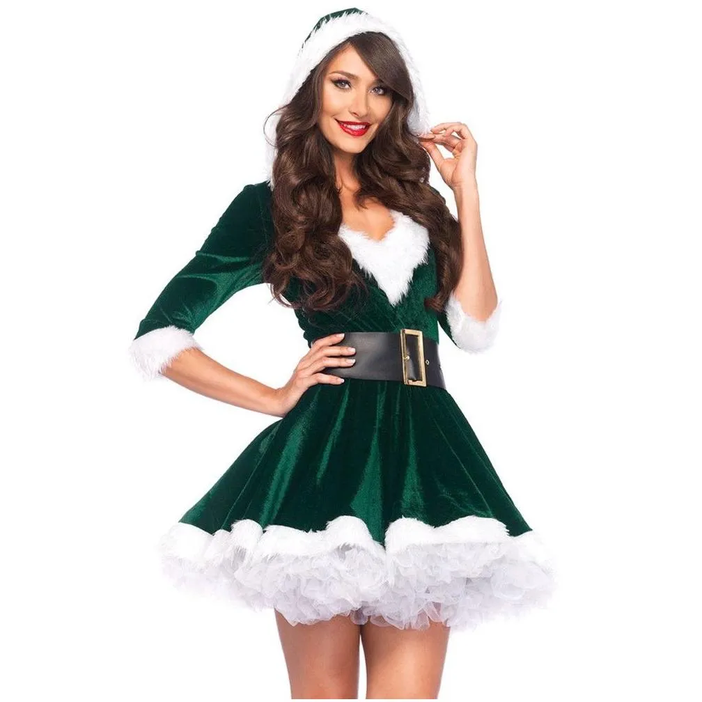 Theme Costume Womens Christmas Costumes Dress Belt Performance Dresses Cosplay Up Festival Clothing Set Drop Delivery Apparel Dhupx