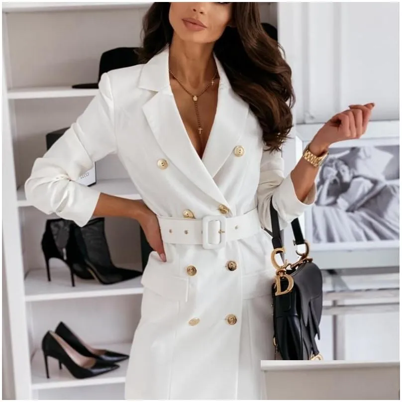Women`S Suits & Blazers Womens 3Xl Autumn And Winter Long Sleeve Belt Color Coat Woman Jacket Suit Blazer Office Lady Colorf For Drop Dhwza