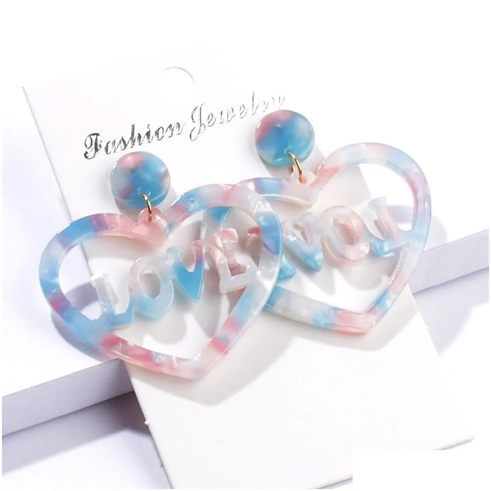 Stud New Fashion Love Heart Dangle Earring Acrylic Acetic Acid Sheet Ear Women Statement Long Drop Earrings Delivery Jewelry Dhsit