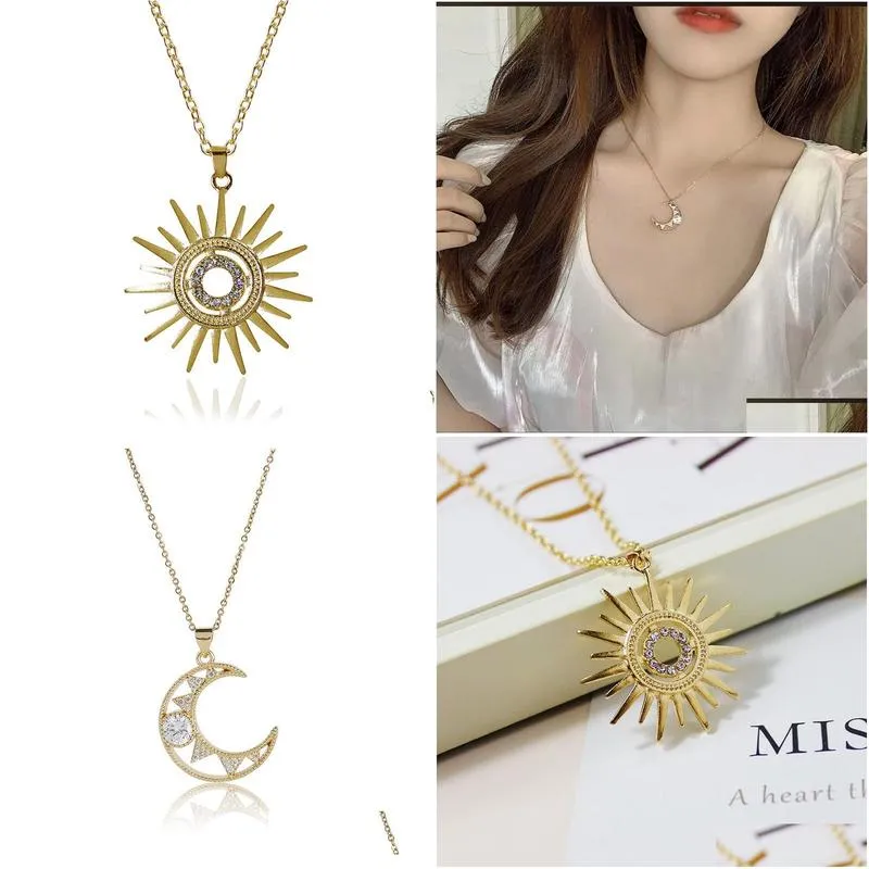 Pendant Necklaces Ins Fashion Gold Plating Moon And Sun Female Rhinestone Sunflower Crescent Necklace For Women Jewelry Drop Delivery Dhxws