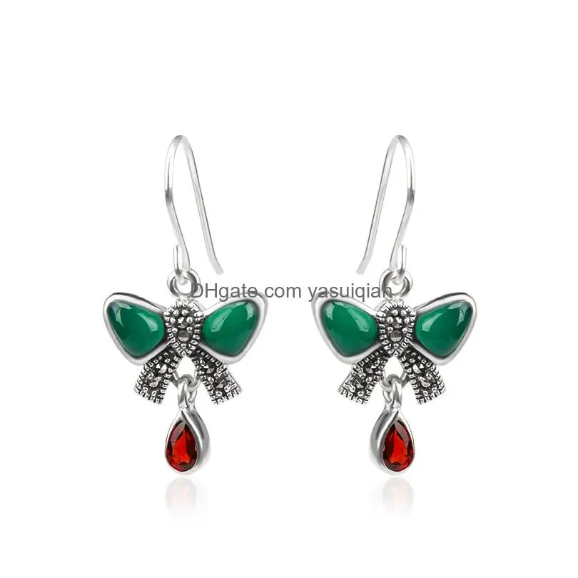 Dangle & Chandelier New Chalcedony Bow-Tie Earrings 925 Sterling Sier Marcasite Eardrop For Drop Delivery Jewelry Dhnzy