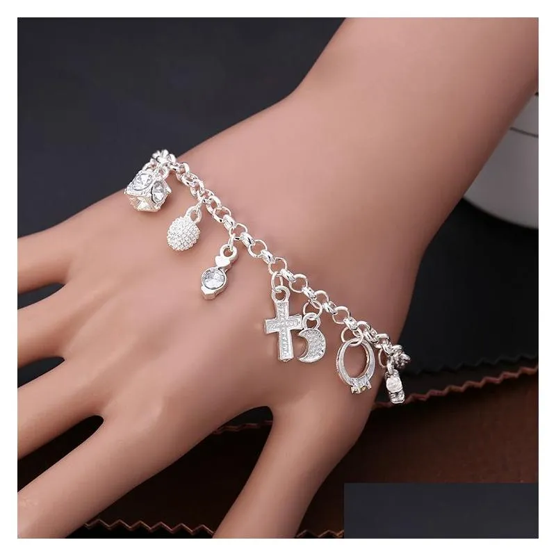 Charm Bracelets Sier Plated 13 Charms Bracelet Chain Cute Cuff Fashion Jewelry For Drop Delivery Dhta8