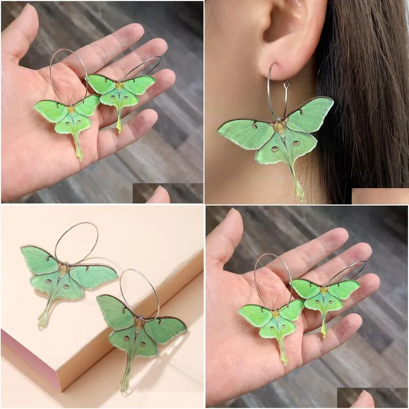 Dangle & Chandelier Fashion Green Butterfly Acrylic Earrings Women Girl Vintage Moth Funny Lifelike Animal Jewelry Creative Gift Drop Dhkaf