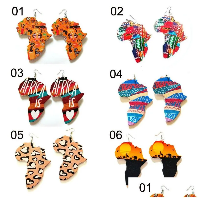 Dangle & Chandelier Printing African Scenery Colorf Eardrop Afro Wooden Earrings Wood Map Charm Hoop Earring For Women Lady Jewelry D Dhxug