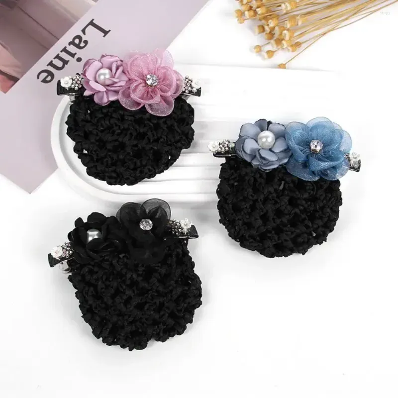 Hair Clips Gift Flight Attendant Crystal Crochet For Mom Flower Bun Net Snood Korean Style Headdress Women Hairpin Spring Clip