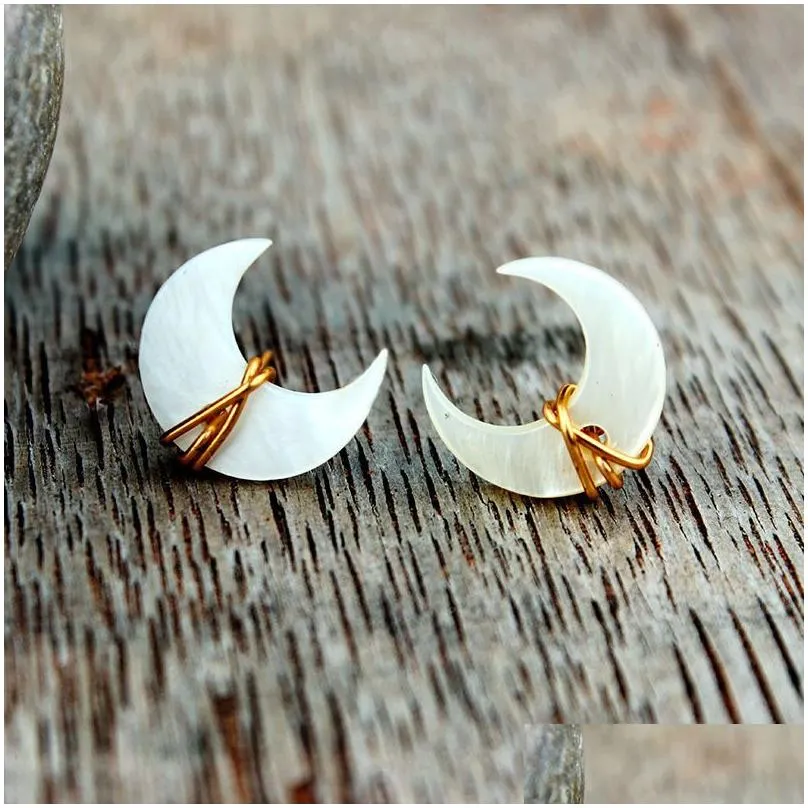 Stud Earrings Sier Gold Crescent Jewelry Ins Fashion Natural Pearly Shells 15Mm Handmade Moon Earring Wholesale Drop Delivery Dhpvg