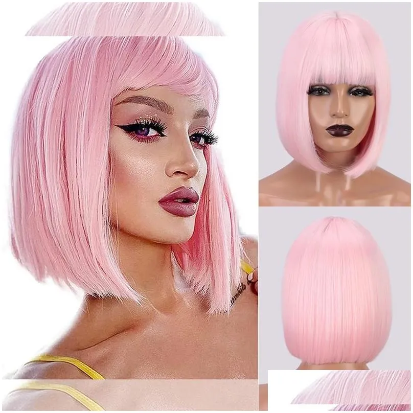 Synthetic Wigs SUe EXQUISITE For Women Short Bob Wig With Bangs Black Red Blonde Pink Lolita Cosplay Party Natural Hair Kend229236413