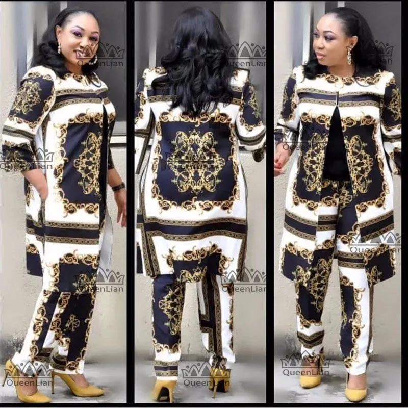 New African Print Elastic Bazin Baggy Pants Rock Style Dashiki Sleeve Famous Suit For Lady