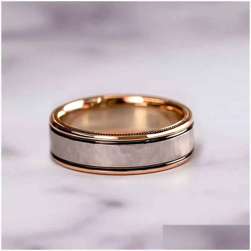 With Side Stones Classic Men Women Diamond Ring Fashion Rosegold Stackable Couple Rings For Wedding Engagement Jewelry Drop Delivery Dhx7F