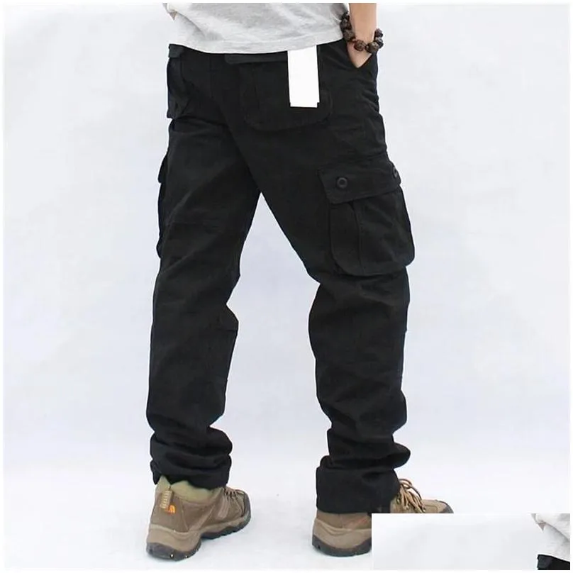 Men`S Pants Mens Overalls Cargo Mti Pockets Tactical Work Casual Pantalon Hombre Streetwear Army Straight Trousers Drop Delivery Appa Dhgrr