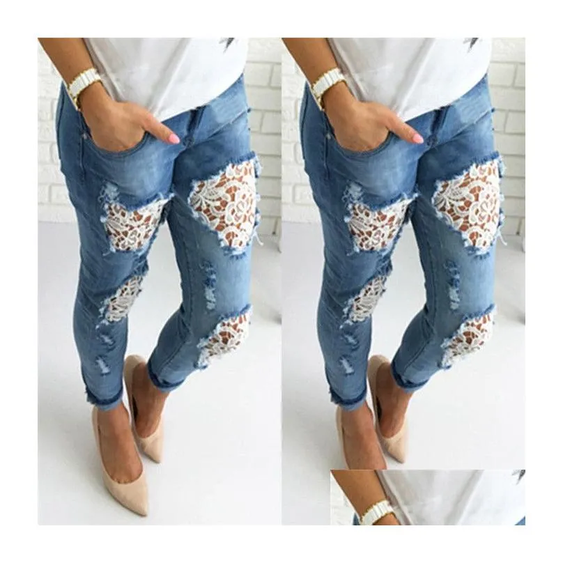 Women`S Jeans Womens Woman Spring Summer Fashions 2021 Plus Size Slim Fitted Ripped Female Casual Skinny Hole Pencil Lace Drop Delive Dhqsr